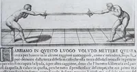 Picture 3 of 55 from Della vera pratica & scienza d'armi libri due : nel primo de quali si tratta li fondamenti della spada sola, le raggioni di spada e pugnale, & di spada e cappa : nel secondo, si dà regole per ferire il nemico subito posto mano alla spada, altre di cosi subita rissolutione con spada e pugnale, & altre ancora per ferire senza fermarsi con spada e pugnale : il tutto in questa seconda editione non solo descritto ma rappresentato alla vista da cento e nouantacinque figure di rame diligentissimamente intagliate (1624), leaf 51