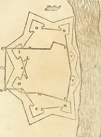 An illustration from Delle fortificationi di Bvonaivto Lorini, nobile fiorentino, libri cinque : ne' qvali si mostra con le piv facili regole la scienza con la pratica, di fortificare le citta & altri luoghi sopra diuersi siti, con tvtti gli avvertimenti, che per intelligenza di tal materia possono occorrere .. (1597)