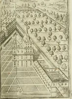 An illustration from Descripcion del Real Monasterio de San Lorenzo de el Escorial : vnica maravilla del mundo, fabrica de el prudentissimo rey Filipo Segundo, coronada por el catolico rey Filipo IV el Grande, con la magestuosa obra del Pantheon, y translacion de los cuerpos reales, reedificada por nuestro rey y señor Carlos II despues del incendio, y nuevamente exhornada con las excelentes pinturas de Lucas Jordan (1698)