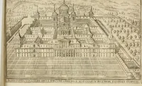 An illustration from Descripcion del Real Monasterio de San Lorenzo de el Escorial : vnica maravilla del mundo, fabrica de el prudentissimo rey Filipo Segundo, coronada por el catolico rey Filipo IV el Grande, con la magestuosa obra del Pantheon, y translacion de los cuerpos reales, reedificada por nuestro rey y señor Carlos II despues del incendio, y nuevamente exhornada con las excelentes pinturas de Lucas Jordan (1698)
