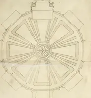 An illustration from Descripcion del Real Monasterio de San Lorenzo de el Escorial : vnica maravilla del mundo, fabrica de el prudentissimo rey Filipo Segundo, coronada por el catolico rey Filipo IV el Grande, con la magestuosa obra del Pantheon, y translacion de los cuerpos reales, reedificada por nuestro rey y señor Carlos II despues del incendio, y nuevamente exhornada con las excelentes pinturas de Lucas Jordan (1698)