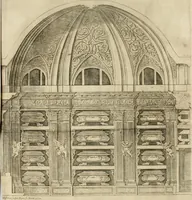 An illustration from Descripcion del Real Monasterio de San Lorenzo de el Escorial : vnica maravilla del mundo, fabrica de el prudentissimo rey Filipo Segundo, coronada por el catolico rey Filipo IV el Grande, con la magestuosa obra del Pantheon, y translacion de los cuerpos reales, reedificada por nuestro rey y señor Carlos II despues del incendio, y nuevamente exhornada con las excelentes pinturas de Lucas Jordan (1698)