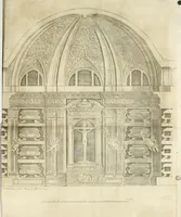 An illustration from Descripcion del Real Monasterio de San Lorenzo de el Escorial : vnica maravilla del mundo, fabrica de el prudentissimo rey Filipo Segundo, coronada por el catolico rey Filipo IV el Grande, con la magestuosa obra del Pantheon, y translacion de los cuerpos reales, reedificada por nuestro rey y señor Carlos II despues del incendio, y nuevamente exhornada con las excelentes pinturas de Lucas Jordan (1698)