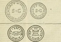 An illustration from De monetis et re nvmaria libri dvo: qvorvm primvs artem cvdendae monetae, secvndvs vero qvaestionvm monetariarvm decisiones continet. His accesservnt tractatvs varii atqve vtiles, necnon consilia, singvlaresqve additiones tam veterum, quàm neotericorum authorum, qui de monetis... scripserunt .. (1591)