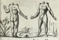 An illustration from De monstrorum caussis, natura, et differentiis libri duo : in quibus ex rei natura monstrorum historiae, caussae, generationes, & differentiae plurimae a sapientibus intactae : cum generatim & in plantarum, & belluarum genere, tum seorsum in humana specie tractantur : multis illustrium autorum locis difficillimis explanatis de masculo parturiente, de feminis in viros mutatis, de hermaphroditorum natura, de dissimilium specierum : venere prolifica, de castratorum fecunditate, depuero lapidescente, de anomantis aurea parte, alijsque admirabilibus (1634)