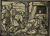 An illustration from Den Bibel, met grooter neersticheyt gecorrigeert : eñ op die canten gheset den ouderdom der werelt : ende hoe lange die gheschiedenissen ende historien der Bibelen elck int zijn voor Christus gheboorte gheweest zijn : ende daer bi vergadert wt fasciculus temporum, ende wt dye cronike va alder werelt, die principael historie der machtiger heydenscher conincrijcke, daer die heylige scrift oock dickwils af vermaent, tot een claerder verstant der Bibelscher historien : ende oock een onderscheyt der tijden te hebben (1535)