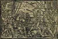 Picture 56 of 167 from Den Bibel, met grooter neersticheyt gecorrigeert : eñ op die canten gheset den ouderdom der werelt : ende hoe lange die gheschiedenissen ende historien der Bibelen elck int zijn voor Christus gheboorte gheweest zijn : ende daer bi vergadert wt fasciculus temporum, ende wt dye cronike va alder werelt, die principael historie der machtiger heydenscher conincrijcke, daer die heylige scrift oock dickwils af vermaent, tot een claerder verstant der Bibelscher historien : ende oock een onderscheyt der tijden te hebben (1535), leaf 179