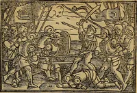 Picture 61 of 167 from Den Bibel, met grooter neersticheyt gecorrigeert : eñ op die canten gheset den ouderdom der werelt : ende hoe lange die gheschiedenissen ende historien der Bibelen elck int zijn voor Christus gheboorte gheweest zijn : ende daer bi vergadert wt fasciculus temporum, ende wt dye cronike va alder werelt, die principael historie der machtiger heydenscher conincrijcke, daer die heylige scrift oock dickwils af vermaent, tot een claerder verstant der Bibelscher historien : ende oock een onderscheyt der tijden te hebben (1535), leaf 190