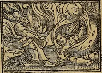 An illustration from Den Bibel, met grooter neersticheyt gecorrigeert : eñ op die canten gheset den ouderdom der werelt : ende hoe lange die gheschiedenissen ende historien der Bibelen elck int zijn voor Christus gheboorte gheweest zijn : ende daer bi vergadert wt fasciculus temporum, ende wt dye cronike va alder werelt, die principael historie der machtiger heydenscher conincrijcke, daer die heylige scrift oock dickwils af vermaent, tot een claerder verstant der Bibelscher historien : ende oock een onderscheyt der tijden te hebben (1535)