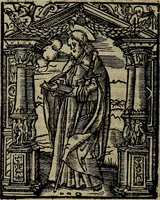 An illustration from Den Bibel, met grooter neersticheyt gecorrigeert : eñ op die canten gheset den ouderdom der werelt : ende hoe lange die gheschiedenissen ende historien der Bibelen elck int zijn voor Christus gheboorte gheweest zijn : ende daer bi vergadert wt fasciculus temporum, ende wt dye cronike va alder werelt, die principael historie der machtiger heydenscher conincrijcke, daer die heylige scrift oock dickwils af vermaent, tot een claerder verstant der Bibelscher historien : ende oock een onderscheyt der tijden te hebben (1535)