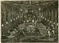 Picture 24 of 130 from De nieuwe en onbekende weereld, of, Beschryving van America en 't zuid-land : vervaetende d'oorsprong der Americaenen en zuid-landers, gedenkwaerdige togten derwaerds, gelegendheid der vaste kusten, eilanden, steden, sterkten, dorpen, tempels, bergen, fonteinen, stroomen, huisen, de natuur van beesten, boomen, planten en vreemde gewasschen, Gods-dienst en zeden, wonderlijke voorvallen, vereeuwde en nieuwe oorlogen: verciert met af-beeldsels na 't leven in America gemaekt, (1671), leaf 107