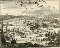 Picture 26 of 130 from De nieuwe en onbekende weereld, of, Beschryving van America en 't zuid-land : vervaetende d'oorsprong der Americaenen en zuid-landers, gedenkwaerdige togten derwaerds, gelegendheid der vaste kusten, eilanden, steden, sterkten, dorpen, tempels, bergen, fonteinen, stroomen, huisen, de natuur van beesten, boomen, planten en vreemde gewasschen, Gods-dienst en zeden, wonderlijke voorvallen, vereeuwde en nieuwe oorlogen: verciert met af-beeldsels na 't leven in America gemaekt, (1671), leaf 115