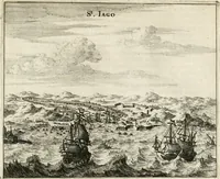 Picture 29 of 130 from De nieuwe en onbekende weereld, of, Beschryving van America en 't zuid-land : vervaetende d'oorsprong der Americaenen en zuid-landers, gedenkwaerdige togten derwaerds, gelegendheid der vaste kusten, eilanden, steden, sterkten, dorpen, tempels, bergen, fonteinen, stroomen, huisen, de natuur van beesten, boomen, planten en vreemde gewasschen, Gods-dienst en zeden, wonderlijke voorvallen, vereeuwde en nieuwe oorlogen: verciert met af-beeldsels na 't leven in America gemaekt, (1671), leaf 132
