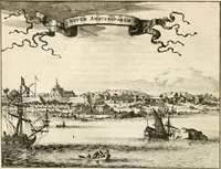Picture 34 of 130 from De nieuwe en onbekende weereld, of, Beschryving van America en 't zuid-land : vervaetende d'oorsprong der Americaenen en zuid-landers, gedenkwaerdige togten derwaerds, gelegendheid der vaste kusten, eilanden, steden, sterkten, dorpen, tempels, bergen, fonteinen, stroomen, huisen, de natuur van beesten, boomen, planten en vreemde gewasschen, Gods-dienst en zeden, wonderlijke voorvallen, vereeuwde en nieuwe oorlogen: verciert met af-beeldsels na 't leven in America gemaekt, (1671), leaf 155