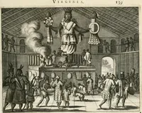 Picture 40 of 130 from De nieuwe en onbekende weereld, of, Beschryving van America en 't zuid-land : vervaetende d'oorsprong der Americaenen en zuid-landers, gedenkwaerdige togten derwaerds, gelegendheid der vaste kusten, eilanden, steden, sterkten, dorpen, tempels, bergen, fonteinen, stroomen, huisen, de natuur van beesten, boomen, planten en vreemde gewasschen, Gods-dienst en zeden, wonderlijke voorvallen, vereeuwde en nieuwe oorlogen: verciert met af-beeldsels na 't leven in America gemaekt, (1671), leaf 172