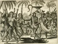 Picture 42 of 130 from De nieuwe en onbekende weereld, of, Beschryving van America en 't zuid-land : vervaetende d'oorsprong der Americaenen en zuid-landers, gedenkwaerdige togten derwaerds, gelegendheid der vaste kusten, eilanden, steden, sterkten, dorpen, tempels, bergen, fonteinen, stroomen, huisen, de natuur van beesten, boomen, planten en vreemde gewasschen, Gods-dienst en zeden, wonderlijke voorvallen, vereeuwde en nieuwe oorlogen: verciert met af-beeldsels na 't leven in America gemaekt, (1671), leaf 179