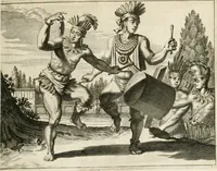 Picture 47 of 130 from De nieuwe en onbekende weereld, of, Beschryving van America en 't zuid-land : vervaetende d'oorsprong der Americaenen en zuid-landers, gedenkwaerdige togten derwaerds, gelegendheid der vaste kusten, eilanden, steden, sterkten, dorpen, tempels, bergen, fonteinen, stroomen, huisen, de natuur van beesten, boomen, planten en vreemde gewasschen, Gods-dienst en zeden, wonderlijke voorvallen, vereeuwde en nieuwe oorlogen: verciert met af-beeldsels na 't leven in America gemaekt, (1671), leaf 198