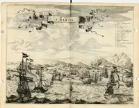 Picture 54 of 130 from De nieuwe en onbekende weereld, of, Beschryving van America en 't zuid-land : vervaetende d'oorsprong der Americaenen en zuid-landers, gedenkwaerdige togten derwaerds, gelegendheid der vaste kusten, eilanden, steden, sterkten, dorpen, tempels, bergen, fonteinen, stroomen, huisen, de natuur van beesten, boomen, planten en vreemde gewasschen, Gods-dienst en zeden, wonderlijke voorvallen, vereeuwde en nieuwe oorlogen: verciert met af-beeldsels na 't leven in America gemaekt, (1671), leaf 235