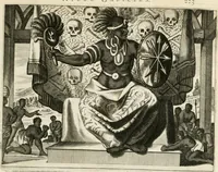 Picture 61 of 130 from De nieuwe en onbekende weereld, of, Beschryving van America en 't zuid-land : vervaetende d'oorsprong der Americaenen en zuid-landers, gedenkwaerdige togten derwaerds, gelegendheid der vaste kusten, eilanden, steden, sterkten, dorpen, tempels, bergen, fonteinen, stroomen, huisen, de natuur van beesten, boomen, planten en vreemde gewasschen, Gods-dienst en zeden, wonderlijke voorvallen, vereeuwde en nieuwe oorlogen: verciert met af-beeldsels na 't leven in America gemaekt, (1671), leaf 274