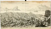Picture 65 of 130 from De nieuwe en onbekende weereld, of, Beschryving van America en 't zuid-land : vervaetende d'oorsprong der Americaenen en zuid-landers, gedenkwaerdige togten derwaerds, gelegendheid der vaste kusten, eilanden, steden, sterkten, dorpen, tempels, bergen, fonteinen, stroomen, huisen, de natuur van beesten, boomen, planten en vreemde gewasschen, Gods-dienst en zeden, wonderlijke voorvallen, vereeuwde en nieuwe oorlogen: verciert met af-beeldsels na 't leven in America gemaekt, (1671), leaf 287
