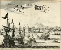 Picture 70 of 130 from De nieuwe en onbekende weereld, of, Beschryving van America en 't zuid-land : vervaetende d'oorsprong der Americaenen en zuid-landers, gedenkwaerdige togten derwaerds, gelegendheid der vaste kusten, eilanden, steden, sterkten, dorpen, tempels, bergen, fonteinen, stroomen, huisen, de natuur van beesten, boomen, planten en vreemde gewasschen, Gods-dienst en zeden, wonderlijke voorvallen, vereeuwde en nieuwe oorlogen: verciert met af-beeldsels na 't leven in America gemaekt, (1671), leaf 319