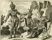 Picture 73 of 130 from De nieuwe en onbekende weereld, of, Beschryving van America en 't zuid-land : vervaetende d'oorsprong der Americaenen en zuid-landers, gedenkwaerdige togten derwaerds, gelegendheid der vaste kusten, eilanden, steden, sterkten, dorpen, tempels, bergen, fonteinen, stroomen, huisen, de natuur van beesten, boomen, planten en vreemde gewasschen, Gods-dienst en zeden, wonderlijke voorvallen, vereeuwde en nieuwe oorlogen: verciert met af-beeldsels na 't leven in America gemaekt, (1671), leaf 327
