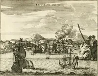 Picture 85 of 130 from De nieuwe en onbekende weereld, of, Beschryving van America en 't zuid-land : vervaetende d'oorsprong der Americaenen en zuid-landers, gedenkwaerdige togten derwaerds, gelegendheid der vaste kusten, eilanden, steden, sterkten, dorpen, tempels, bergen, fonteinen, stroomen, huisen, de natuur van beesten, boomen, planten en vreemde gewasschen, Gods-dienst en zeden, wonderlijke voorvallen, vereeuwde en nieuwe oorlogen: verciert met af-beeldsels na 't leven in America gemaekt, (1671), leaf 401