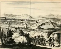 Picture 89 of 130 from De nieuwe en onbekende weereld, of, Beschryving van America en 't zuid-land : vervaetende d'oorsprong der Americaenen en zuid-landers, gedenkwaerdige togten derwaerds, gelegendheid der vaste kusten, eilanden, steden, sterkten, dorpen, tempels, bergen, fonteinen, stroomen, huisen, de natuur van beesten, boomen, planten en vreemde gewasschen, Gods-dienst en zeden, wonderlijke voorvallen, vereeuwde en nieuwe oorlogen: verciert met af-beeldsels na 't leven in America gemaekt, (1671), leaf 419