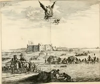 Picture 106 of 130 from De nieuwe en onbekende weereld, of, Beschryving van America en 't zuid-land : vervaetende d'oorsprong der Americaenen en zuid-landers, gedenkwaerdige togten derwaerds, gelegendheid der vaste kusten, eilanden, steden, sterkten, dorpen, tempels, bergen, fonteinen, stroomen, huisen, de natuur van beesten, boomen, planten en vreemde gewasschen, Gods-dienst en zeden, wonderlijke voorvallen, vereeuwde en nieuwe oorlogen: verciert met af-beeldsels na 't leven in America gemaekt, (1671), leaf 519