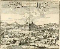 Picture 108 of 130 from De nieuwe en onbekende weereld, of, Beschryving van America en 't zuid-land : vervaetende d'oorsprong der Americaenen en zuid-landers, gedenkwaerdige togten derwaerds, gelegendheid der vaste kusten, eilanden, steden, sterkten, dorpen, tempels, bergen, fonteinen, stroomen, huisen, de natuur van beesten, boomen, planten en vreemde gewasschen, Gods-dienst en zeden, wonderlijke voorvallen, vereeuwde en nieuwe oorlogen: verciert met af-beeldsels na 't leven in America gemaekt, (1671), leaf 551