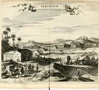 Picture 109 of 130 from De nieuwe en onbekende weereld, of, Beschryving van America en 't zuid-land : vervaetende d'oorsprong der Americaenen en zuid-landers, gedenkwaerdige togten derwaerds, gelegendheid der vaste kusten, eilanden, steden, sterkten, dorpen, tempels, bergen, fonteinen, stroomen, huisen, de natuur van beesten, boomen, planten en vreemde gewasschen, Gods-dienst en zeden, wonderlijke voorvallen, vereeuwde en nieuwe oorlogen: verciert met af-beeldsels na 't leven in America gemaekt, (1671), leaf 559