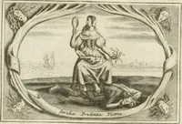 Picture 2 of 130 from De nieuwe en onbekende weereld, of, Beschryving van America en 't zuid-land : vervaetende d'oorsprong der Americaenen en zuid-landers, gedenkwaerdige togten derwaerds, gelegendheid der vaste kusten, eilanden, steden, sterkten, dorpen, tempels, bergen, fonteinen, stroomen, huisen, de natuur van beesten, boomen, planten en vreemde gewasschen, Gods-dienst en zeden, wonderlijke voorvallen, vereeuwde en nieuwe oorlogen: verciert met af-beeldsels na 't leven in America gemaekt, (1671), leaf 6