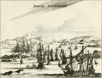 Picture 120 of 130 from De nieuwe en onbekende weereld, of, Beschryving van America en 't zuid-land : vervaetende d'oorsprong der Americaenen en zuid-landers, gedenkwaerdige togten derwaerds, gelegendheid der vaste kusten, eilanden, steden, sterkten, dorpen, tempels, bergen, fonteinen, stroomen, huisen, de natuur van beesten, boomen, planten en vreemde gewasschen, Gods-dienst en zeden, wonderlijke voorvallen, vereeuwde en nieuwe oorlogen: verciert met af-beeldsels na 't leven in America gemaekt, (1671), leaf 622