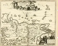 Picture 124 of 130 from De nieuwe en onbekende weereld, of, Beschryving van America en 't zuid-land : vervaetende d'oorsprong der Americaenen en zuid-landers, gedenkwaerdige togten derwaerds, gelegendheid der vaste kusten, eilanden, steden, sterkten, dorpen, tempels, bergen, fonteinen, stroomen, huisen, de natuur van beesten, boomen, planten en vreemde gewasschen, Gods-dienst en zeden, wonderlijke voorvallen, vereeuwde en nieuwe oorlogen: verciert met af-beeldsels na 't leven in America gemaekt, (1671), leaf 667