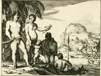 Picture 129 of 130 from De nieuwe en onbekende weereld, of, Beschryving van America en 't zuid-land : vervaetende d'oorsprong der Americaenen en zuid-landers, gedenkwaerdige togten derwaerds, gelegendheid der vaste kusten, eilanden, steden, sterkten, dorpen, tempels, bergen, fonteinen, stroomen, huisen, de natuur van beesten, boomen, planten en vreemde gewasschen, Gods-dienst en zeden, wonderlijke voorvallen, vereeuwde en nieuwe oorlogen: verciert met af-beeldsels na 't leven in America gemaekt, (1671), leaf 697