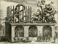 Picture 19 of 130 from De nieuwe en onbekende weereld, of, Beschryving van America en 't zuid-land : vervaetende d'oorsprong der Americaenen en zuid-landers, gedenkwaerdige togten derwaerds, gelegendheid der vaste kusten, eilanden, steden, sterkten, dorpen, tempels, bergen, fonteinen, stroomen, huisen, de natuur van beesten, boomen, planten en vreemde gewasschen, Gods-dienst en zeden, wonderlijke voorvallen, vereeuwde en nieuwe oorlogen: verciert met af-beeldsels na 't leven in America gemaekt, (1671), leaf 94