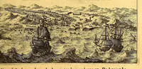 An illustration from De Nieuwe en onbekende Weereld: of Beschryving van America en 't Zuid-Land, : vervaetende d'oorsprong der Americænen en Zuid-Landers, gedenkwaerdige togten derwaerds, gelegendheid der vaste kusten, eilanden, steden, sterkten, dorpen, tempels, bergen, fonteinen, stroomen, huisen, de natuur van beesten, boomen, planten en vreemde gewasschen, gods-dienst en zeden, wonderlijke voorvallen, vereeuwde en nieuwe oorloogen: Verciert met af-beeldsels na 't leven in America gemaekt, (1671)