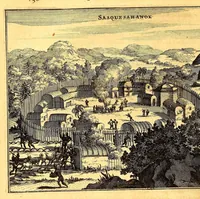 Picture 14 of 63 from De Nieuwe en onbekende Weereld: of Beschryving van America en 't Zuid-Land, : vervaetende d'oorsprong der Americænen en Zuid-Landers, gedenkwaerdige togten derwaerds, gelegendheid der vaste kusten, eilanden, steden, sterkten, dorpen, tempels, bergen, fonteinen, stroomen, huisen, de natuur van beesten, boomen, planten en vreemde gewasschen, gods-dienst en zeden, wonderlijke voorvallen, vereeuwde en nieuwe oorloogen: Verciert met af-beeldsels na 't leven in America gemaekt, (1671), leaf 180