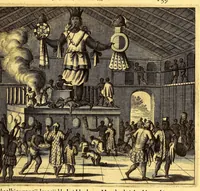 Picture 15 of 63 from De Nieuwe en onbekende Weereld: of Beschryving van America en 't Zuid-Land, : vervaetende d'oorsprong der Americænen en Zuid-Landers, gedenkwaerdige togten derwaerds, gelegendheid der vaste kusten, eilanden, steden, sterkten, dorpen, tempels, bergen, fonteinen, stroomen, huisen, de natuur van beesten, boomen, planten en vreemde gewasschen, gods-dienst en zeden, wonderlijke voorvallen, vereeuwde en nieuwe oorloogen: Verciert met af-beeldsels na 't leven in America gemaekt, (1671), leaf 183