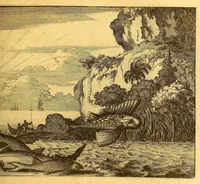 Picture 24 of 63 from De Nieuwe en onbekende Weereld: of Beschryving van America en 't Zuid-Land, : vervaetende d'oorsprong der Americænen en Zuid-Landers, gedenkwaerdige togten derwaerds, gelegendheid der vaste kusten, eilanden, steden, sterkten, dorpen, tempels, bergen, fonteinen, stroomen, huisen, de natuur van beesten, boomen, planten en vreemde gewasschen, gods-dienst en zeden, wonderlijke voorvallen, vereeuwde en nieuwe oorloogen: Verciert met af-beeldsels na 't leven in America gemaekt, (1671), leaf 307