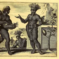 Picture 41 of 63 from De Nieuwe en onbekende Weereld: of Beschryving van America en 't Zuid-Land, : vervaetende d'oorsprong der Americænen en Zuid-Landers, gedenkwaerdige togten derwaerds, gelegendheid der vaste kusten, eilanden, steden, sterkten, dorpen, tempels, bergen, fonteinen, stroomen, huisen, de natuur van beesten, boomen, planten en vreemde gewasschen, gods-dienst en zeden, wonderlijke voorvallen, vereeuwde en nieuwe oorloogen: Verciert met af-beeldsels na 't leven in America gemaekt, (1671), leaf 499