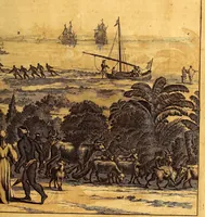 An illustration from De Nieuwe en onbekende Weereld: of Beschryving van America en 't Zuid-Land, : vervaetende d'oorsprong der Americænen en Zuid-Landers, gedenkwaerdige togten derwaerds, gelegendheid der vaste kusten, eilanden, steden, sterkten, dorpen, tempels, bergen, fonteinen, stroomen, huisen, de natuur van beesten, boomen, planten en vreemde gewasschen, gods-dienst en zeden, wonderlijke voorvallen, vereeuwde en nieuwe oorloogen: Verciert met af-beeldsels na 't leven in America gemaekt, (1671)