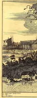 Picture 49 of 63 from De Nieuwe en onbekende Weereld: of Beschryving van America en 't Zuid-Land, : vervaetende d'oorsprong der Americænen en Zuid-Landers, gedenkwaerdige togten derwaerds, gelegendheid der vaste kusten, eilanden, steden, sterkten, dorpen, tempels, bergen, fonteinen, stroomen, huisen, de natuur van beesten, boomen, planten en vreemde gewasschen, gods-dienst en zeden, wonderlijke voorvallen, vereeuwde en nieuwe oorloogen: Verciert met af-beeldsels na 't leven in America gemaekt, (1671), leaf 600