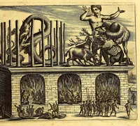 Picture 6 of 63 from De Nieuwe en onbekende Weereld: of Beschryving van America en 't Zuid-Land, : vervaetende d'oorsprong der Americænen en Zuid-Landers, gedenkwaerdige togten derwaerds, gelegendheid der vaste kusten, eilanden, steden, sterkten, dorpen, tempels, bergen, fonteinen, stroomen, huisen, de natuur van beesten, boomen, planten en vreemde gewasschen, gods-dienst en zeden, wonderlijke voorvallen, vereeuwde en nieuwe oorloogen: Verciert met af-beeldsels na 't leven in America gemaekt, (1671), leaf 97