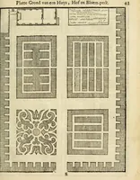 Picture 17 of 66 from Den nederlandtsen hovenier : zijnde het I. deel van het Vermakelijck land-leven, beschrijbende alderhande princelijke en heerlijcke lusthoven en hofsteden; en hoeman de selve, met veelderley uytnemende boomen, bloemen en kruyden, kan beplanted, bezaeyen, en vercieren ... (1699), leaf 77