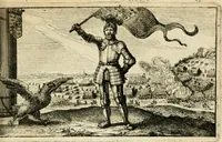 An illustration from Den onderganck des roomschen arents door den noordschen leeuw : af-ghebeeldt in verscheyden konstige figuren, met sin-rijcke verklaringhen der selver, beydes in en buyten rijm ... met een verhael van den doodt des koninghs (1642)