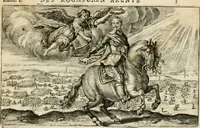 An illustration from Den onderganck des roomschen arents door den noordschen leeuw : af-ghebeeldt in verscheyden konstige figuren, met sin-rijcke verklaringhen der selver, beydes in en buyten rijm ... met een verhael van den doodt des koninghs (1642)
