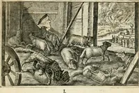 An illustration from Den onderganck des roomschen arents door den noordschen leeuw : af-ghebeeldt in verscheyden konstige figuren, met sin-rijcke verklaringhen der selver, beydes in en buyten rijm ... met een verhael van den doodt des koninghs (1642)