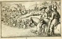 An illustration from Den onderganck des roomschen arents door den noordschen leeuw : af-ghebeeldt in verscheyden konstige figuren, met sin-rijcke verklaringhen der selver, beydes in en buyten rijm ... met een verhael van den doodt des koninghs (1642)