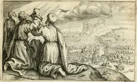 An illustration from Den onderganck des roomschen arents door den noordschen leeuw : af-ghebeeldt in verscheyden konstige figuren, met sin-rijcke verklaringhen der selver, beydes in en buyten rijm ... met een verhael van den doodt des koninghs (1642)